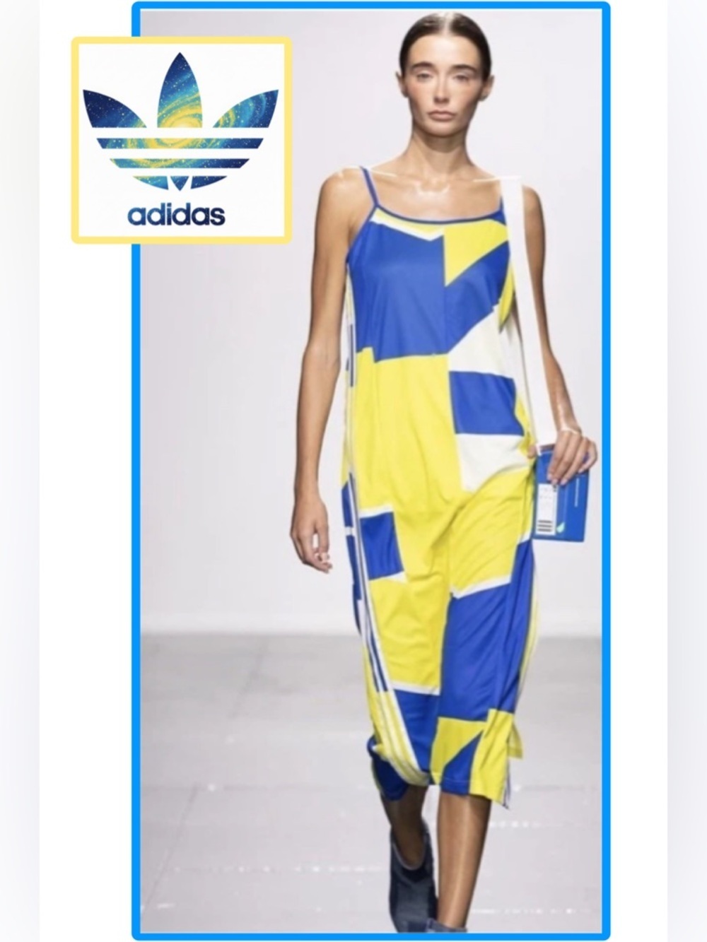 nwt Adidas Originals x Kseniaschnaider Repurposed Midi slip Dress XS Blue/Yellow